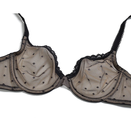 YBCG Black Women Bra Half Cup Lace Lingerie Unlined Underwire Bralette Hollow Mesh Transparent Bra for Women Plus Size Underwear