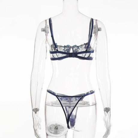 Sexy Lingerie Set Erotic Thong Push-up Bra Women's Underwear Set Panty Bra Set Sexy Lace Embroidery Lingerie Transparent Bra