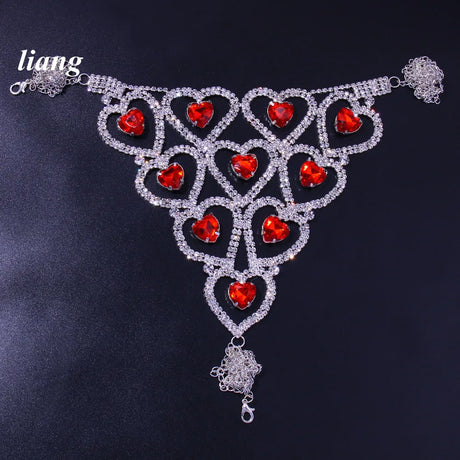 Sexy Bikini Crystal Body Chain Love Type Bra Chain Three-point Thong Underwear Tassel European And American Fashion Nightclub