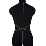 Sexy Women Siamese Bikini Body Chain New Fashion Nightclub Backless Multicolor Beads Hollowout Halter Bra Chain Jewelry