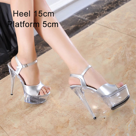 New Sexy Versatile Fashion Women's Shoes 15cm Thin Heel Transparent Catwalk High Heels Crystal Sandals Model Performance Shoes