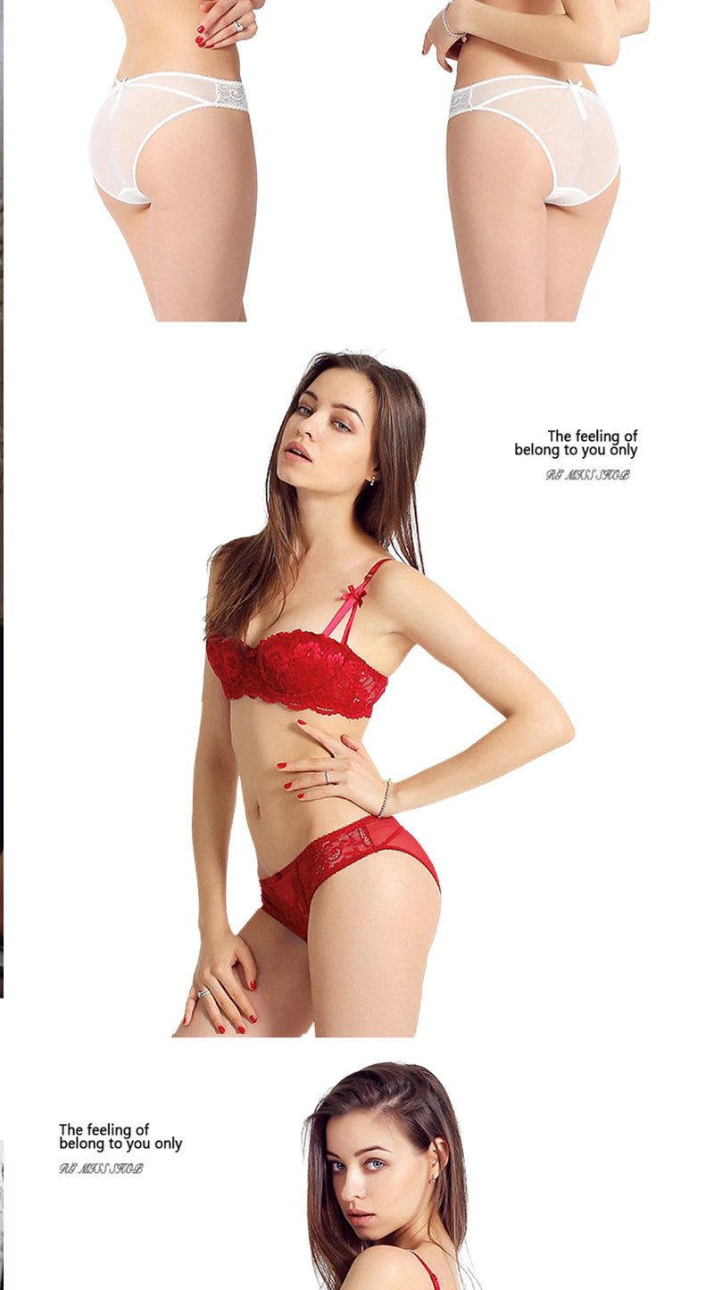 1/2 Half Cup Bras For Women Plus Size Lingerie Red Thin Underwear Cotton Sexy Push Up Balconette Bra Top Black White A B C D Cup