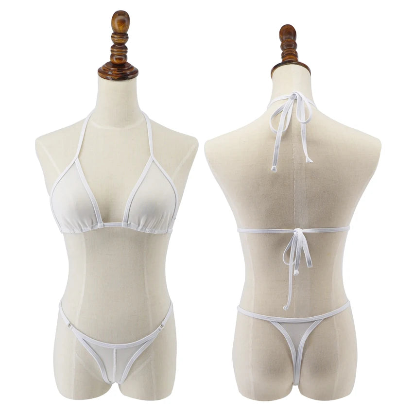 See Through Mesh Micro Bikini Set Women's Brazilian Sheer Bikinis Sex Swim Lingeries Swimwear Female Swimsuit Costume