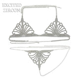 Sexy Crystal Body Harness Chain Bra and Thong Jewelry for Women Fashion Bling Rhinestone Bikini Set Underwear Body Jewelry