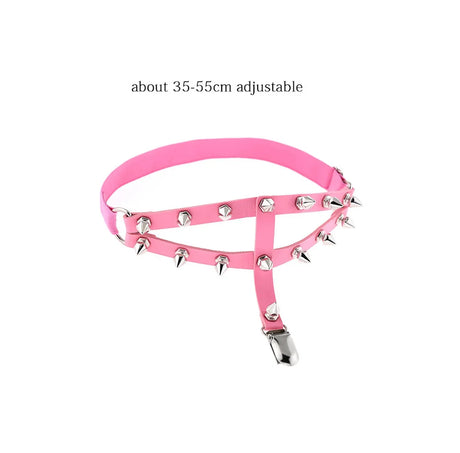 Women Rock Sexy Elastic Leather Belt Heart Leg Punk Thigh Garter Cosplay Spike Rivet Pink Gothic Thigh Ring Heart Garter