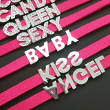 DIY Personalized Rhinestone Letter Custom Name Necklace Black Velvet Leather Choker Collar Neck Jewelry Friends Family Gifts