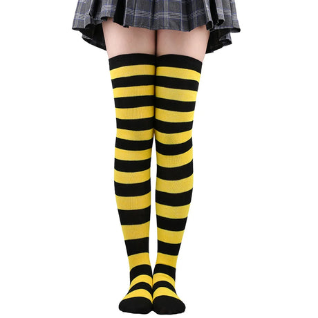 Thigh High Stockings Womens Striped Ladies Girls Black White Pink Long Over Above Knee Socks Femboy Cosplay Lolita Harajuku Y2k