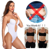 Backless Bodysuit Shapewear for Women Built-in Bra Multiple straps Thongs Body Shaper U Plunge Seam-free Faja with Open Crotch