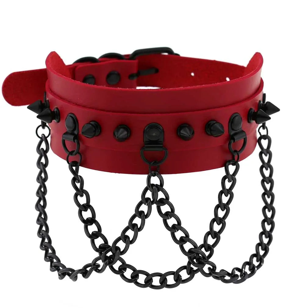 Punk Black Metal Tassel Red Choker Necklace Sexy Spiked Neck Strap Clavicle Collar Men Necklaces Hollween Women Y2K Jeweley Gift