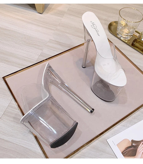 New Sexy Versatile Fashion Women's Shoes 15cm Thin Heel Transparent Catwalk High Heels Crystal Sandals Model Performance Shoes