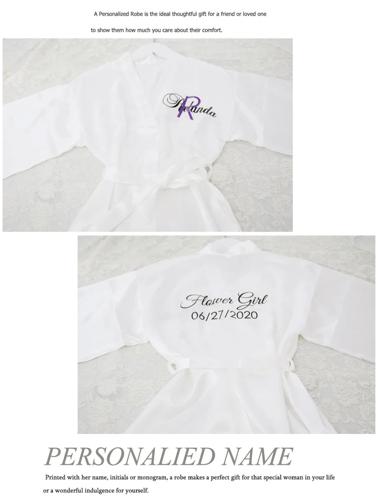 Customized Logo Wedding Date Name Bathrobe Faux Silk Bridal Robe Bride Bridesmaid Wedding Robes Woman Bachelorette Preparewear