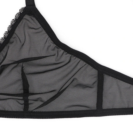 Sexy ladies see through elastic mesh bra set women wire free white underwear bra+thong lingerie set