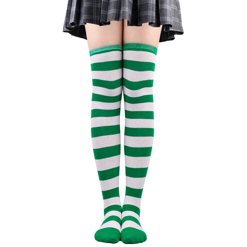 Thigh High Stockings Womens Striped Ladies Girls Black White Pink Long Over Above Knee Socks Femboy Cosplay Lolita Harajuku Y2k