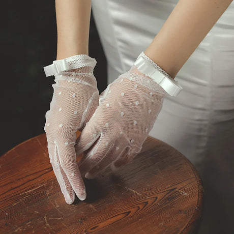 Women Summer Sexy Hollow Transparent Lace Dot Breathable Bowknot Cover Scars Drive Sunscreen Dinner Etiquette Accessories Gloves