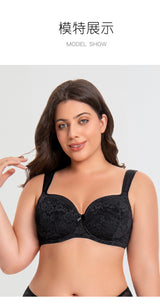 Women's Push Up Balconette Bra Full Coverage Lace Embroidered Underwire Wide Straps Lingerie 34 36 38 40 42 D E F G H I J
