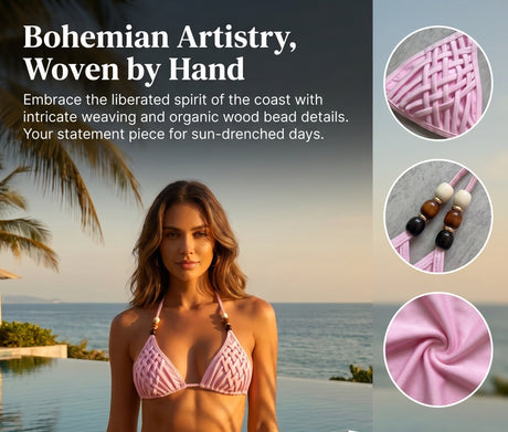 Beads Cross Bandage Bikinis 2026 Bikini Women Swimwear Female Swimsuit Two-pieces Bikini Set Push Up Bra Bathing Suit Swim Lady