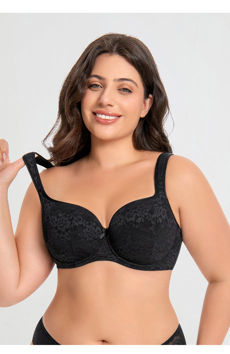 Women's Push Up Balconette Bra Full Coverage Lace Embroidered Underwire Wide Straps Lingerie 34 36 38 40 42 D E F G H I J