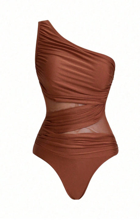 WackDaria 2026 Women Swimsuit One Piece With Mesh Cover Up Solid Color Swimwear Bathing Suit Купальник Maillot De Bain Femma
