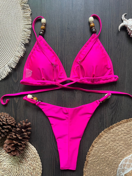 Beads Cross Bandage Bikinis 2026 Bikini Women Swimwear Female Swimsuit Two-pieces Bikini Set Push Up Bra Bathing Suit Swim Lady