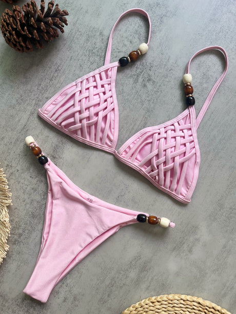 Beads Cross Bandage Bikinis 2026 Bikini Women Swimwear Female Swimsuit Two-pieces Bikini Set Push Up Bra Bathing Suit Swim Lady