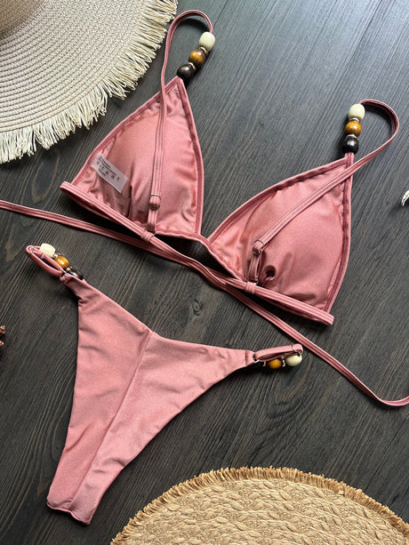 Beads Cross Bandage Bikinis 2026 Bikini Women Swimwear Female Swimsuit Two-pieces Bikini Set Push Up Bra Bathing Suit Swim Lady