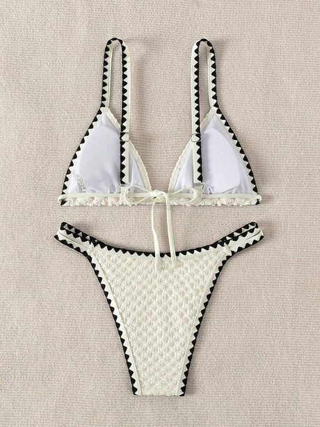 Swimwear White 2 Piece Strapless Swimsuit for Women Sexy Bandeau Backless Bikini Set Lace-up Patchwork Bathing Suit 2025 New