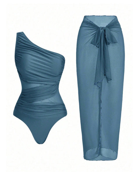 WackDaria 2026 Women Swimsuit One Piece With Mesh Cover Up Solid Color Swimwear Bathing Suit Купальник Maillot De Bain Femma