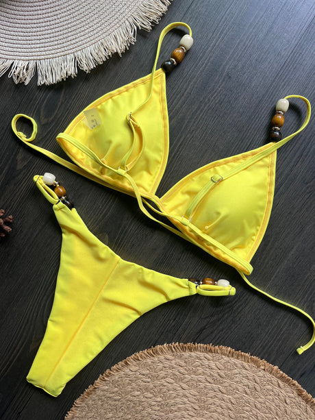 Beads Cross Bandage Bikinis 2026 Bikini Women Swimwear Female Swimsuit Two-pieces Bikini Set Push Up Bra Bathing Suit Swim Lady