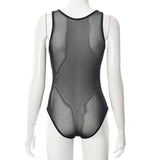 AltGoth Cyber Punk Y2k Mesh Bodysuit Women Streetwear Dark Gothic Sleeveless Patchwork Sexy See Through Hollow Out Onesie Female