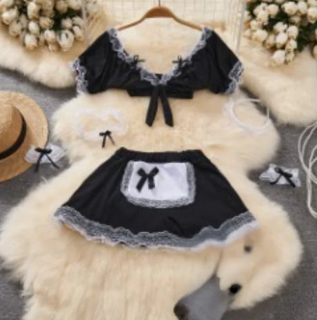 Women Sets Ruffled Apron Shorts Headband Maid Cosplay Costume Rabbit Officer Party Park Performance Sexy Suits Hotsweet Clothes