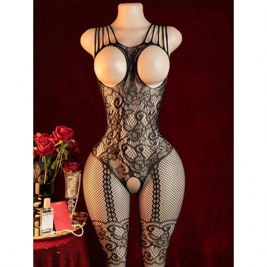 Erotic Crotchless Lingerie Mesh Hollow Bodysuits Underwear Female Teddies Bodysuit,Sexy Fishnet Bodystockings For Women