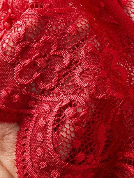 Sexy Crotchless Red Lingerie Women Lace Hollow Bodysuit Erotic Pajamas Teddy Babydoll Dress Deep V Open Bra Porn Underwear Sets