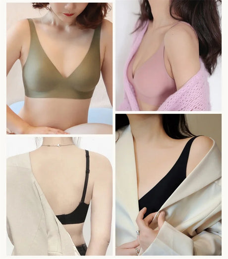 SUJIIN Sexy Wireless Bras for Women Plunge Seamless Invisible Padded Push Up Bra Comfortable Smoothing Female Bralette Bh MX074G