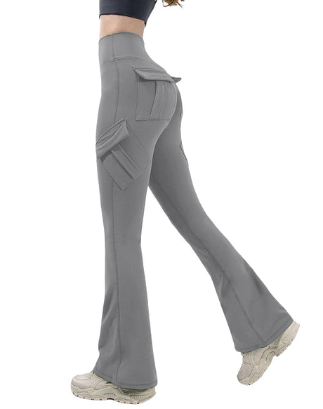 New Women Casual Bootleg Yoga Pants Plus Size Workout Flare Leggings High Waist dungarees Pants with Pockets Sports Wear