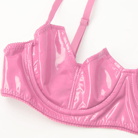 Women Sexy Exposed Nipple Bras Wet Look Patent Leather Underwired Brassiere Top Lingerie for Nightclub Pole Dacing Nightwear