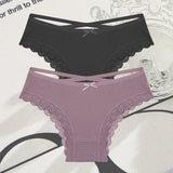 2PCS Cotton Panties for Women Sexy Lace Brazilian Briefs Female Low-Waist Cross Webbing Underpants Stretch Breathable Intimates