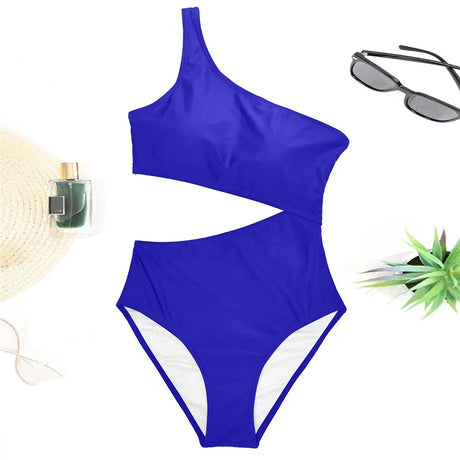 Vzvn 2026 New Women Swimwear Female Padded Bather Bathing Suit Swim Colors Cut Out One Shoulder Splicing One Piece Swimsuit
