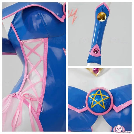 Anime Dark Magician Girl Mana Cosplay Costume Women Sexy Leather Bodysuit Hat Suit Bunny Girl Uniform Halloween Carnival Clothes