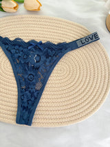 Custom Rhinestone Letter Name Thong Sexy Lace Panties Low-Rise Crystal Letter G-string Personalized Gift Wife Lover Anniversary