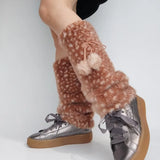 New Winter Faux Fur Plush Deer Leg Warmers Kawaii Furry Boots Socks Cover Punk High Boots Socks Performance Costume Leg Warmers