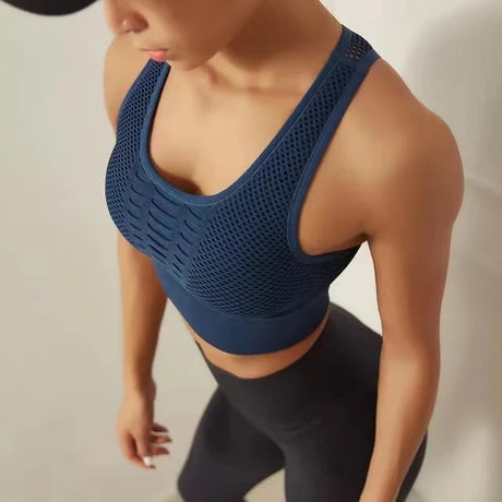 Women Mesh Sports Bras Fitness Gym Running Underwear Shockproof Bra Wireless Crop Top Breathable Yoga Bra