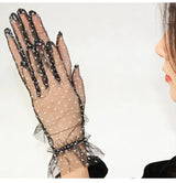 Short Dot Embellished Wedding Veil Performance Gloves for Women Netting Bridal Wedding Gown Polka Dot Gloves Breathable Gloves