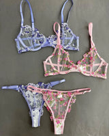 Fairy Lingerie Set Underwire Transparent Lace Bra Panty Floral Underwear for Women