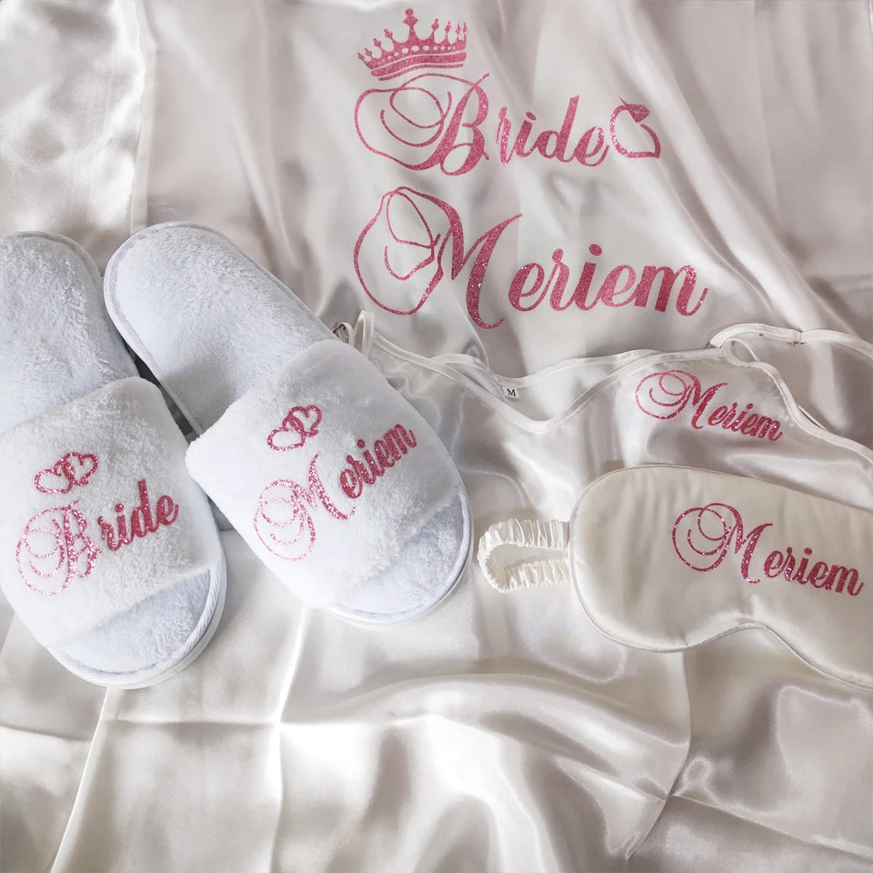 Customized Logo Wedding Date Name Bathrobe Faux Silk Bridal Robe Bride Bridesmaid Wedding Robes Woman Bachelorette Preparewear