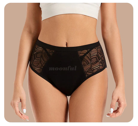 Moonful Women's Menstrual Panties High Waist Leak Proof 4 Layer Breathable Lace Period Underwear Girls Absorbent Brief