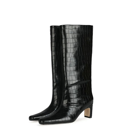 2024 NEW Fashion High Tube Knee High Boots 10cm/6.5cm Thick Heel 21 Colors Women Short Plush Boots Size 45 Winter Leather Shoes