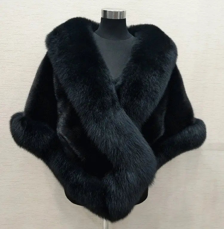 White Fur Shawl Women's  Jacket  Autumn Winter Faux Mink Fox Fur Dress Cheongsam Cloak Coats New 2026 Thicken Warm Short Outwear