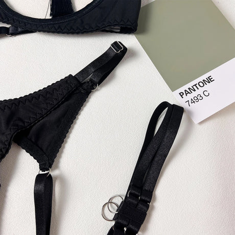 Ellolace Sensual Tassel Fetish Lingerie See Through Open Bra Bilizna Set Hot Sexy Intimate Naked Crotchless Panties Exotic Sets