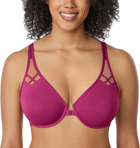 DELIMIRA Women's Front Closure Racerback Bras Plus Size Full Coverage Supportive Underwire Plunge Unlined Bra Underwear