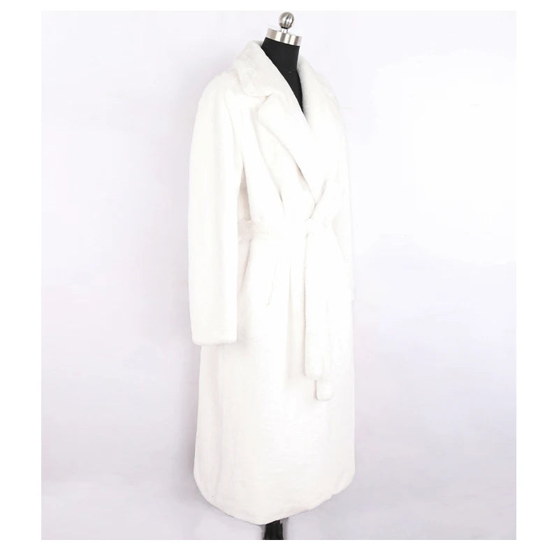 Mauroicardi Winter Long White Black Warm Thick Soft Flowy Fluffy Faux Fur Coat Women Sashes Loose Casual Furry Overcoat 2024